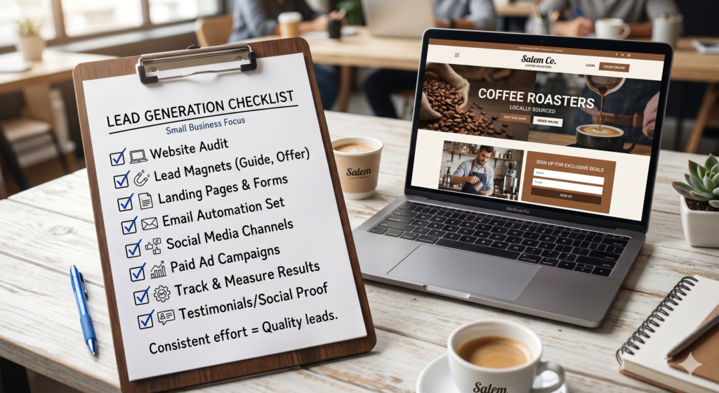 Lead generation for small business blog post image showing The Lead Generation for Small Business Checklist.