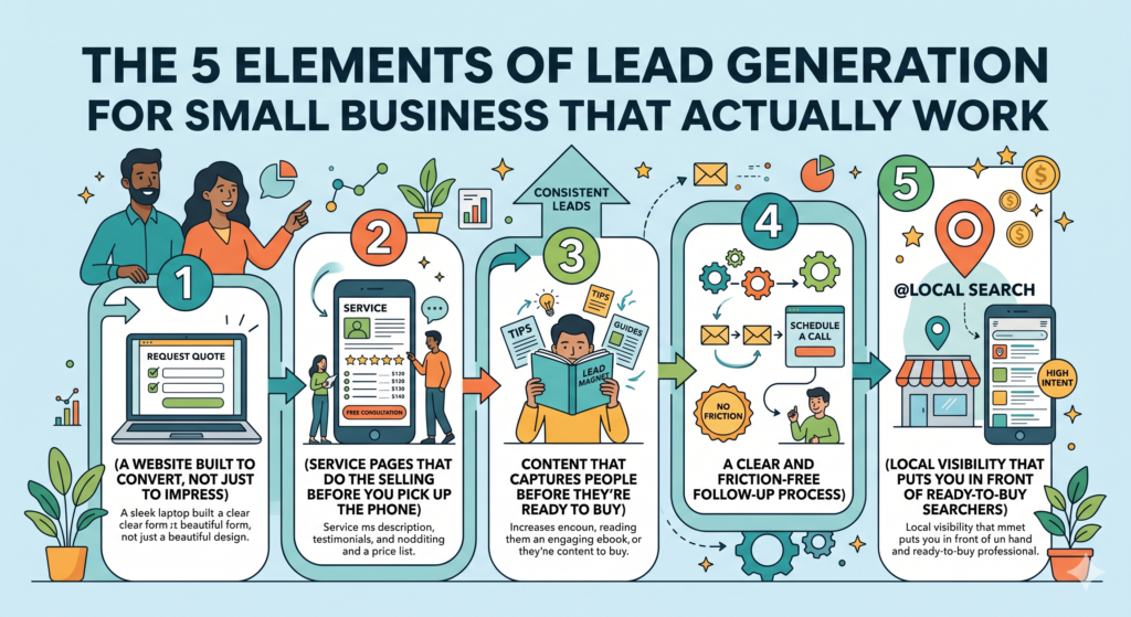 Blog post image showing The 5 Elements of Lead Generation for Small Business That Actually Work